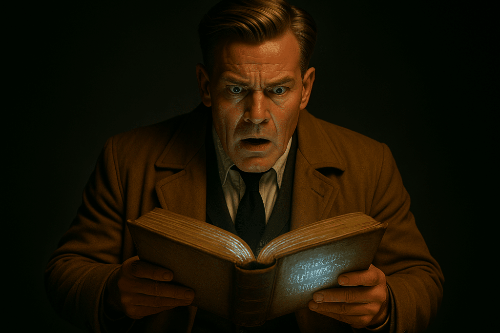 Detective Cole Hadrian reads an arcane tome